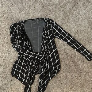 Pink Clover Black and White Windowpane Open-Front Cardigan